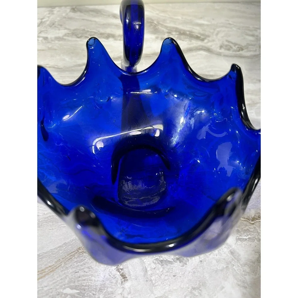 Vintage Cobalt Blue Blown Glass Swan Candy Dish MCM Decorative